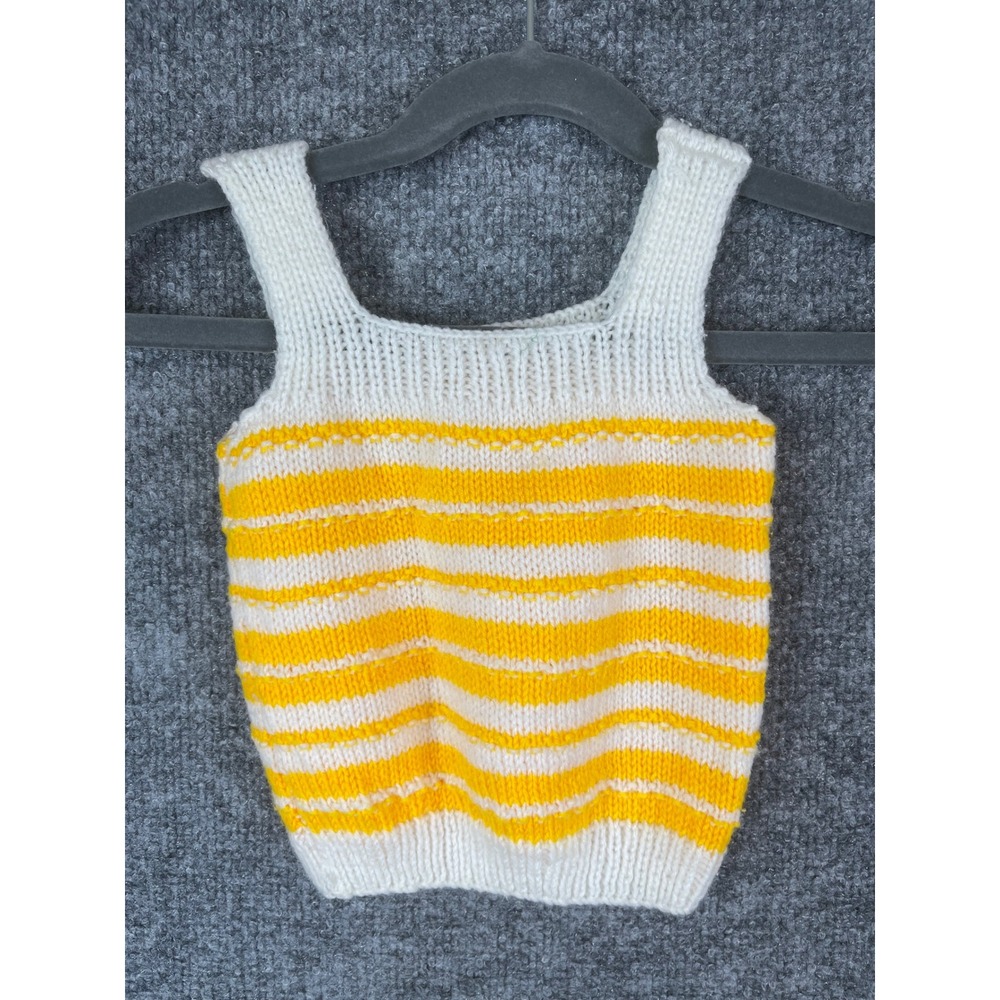 Handmade Knit Tank Top Kids 12-18M Yellow White Striped Sleeveless